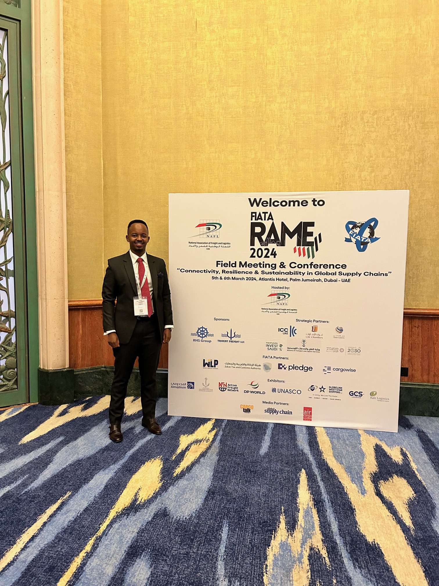 Davis Mukyenga, Group Head - Corporate and Legal at Multilines International, participates in a discussion at the FIATA-RAME Conference in Dubai.
