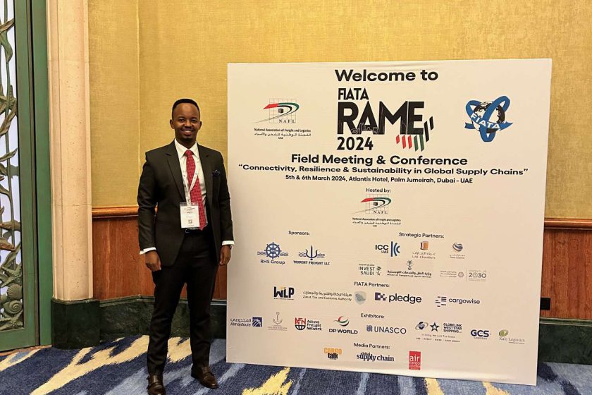 Davis Mukyenga, Group Head - Corporate and Legal at Multilines International, participates in a discussion at the FIATA-RAME Conference in Dubai.