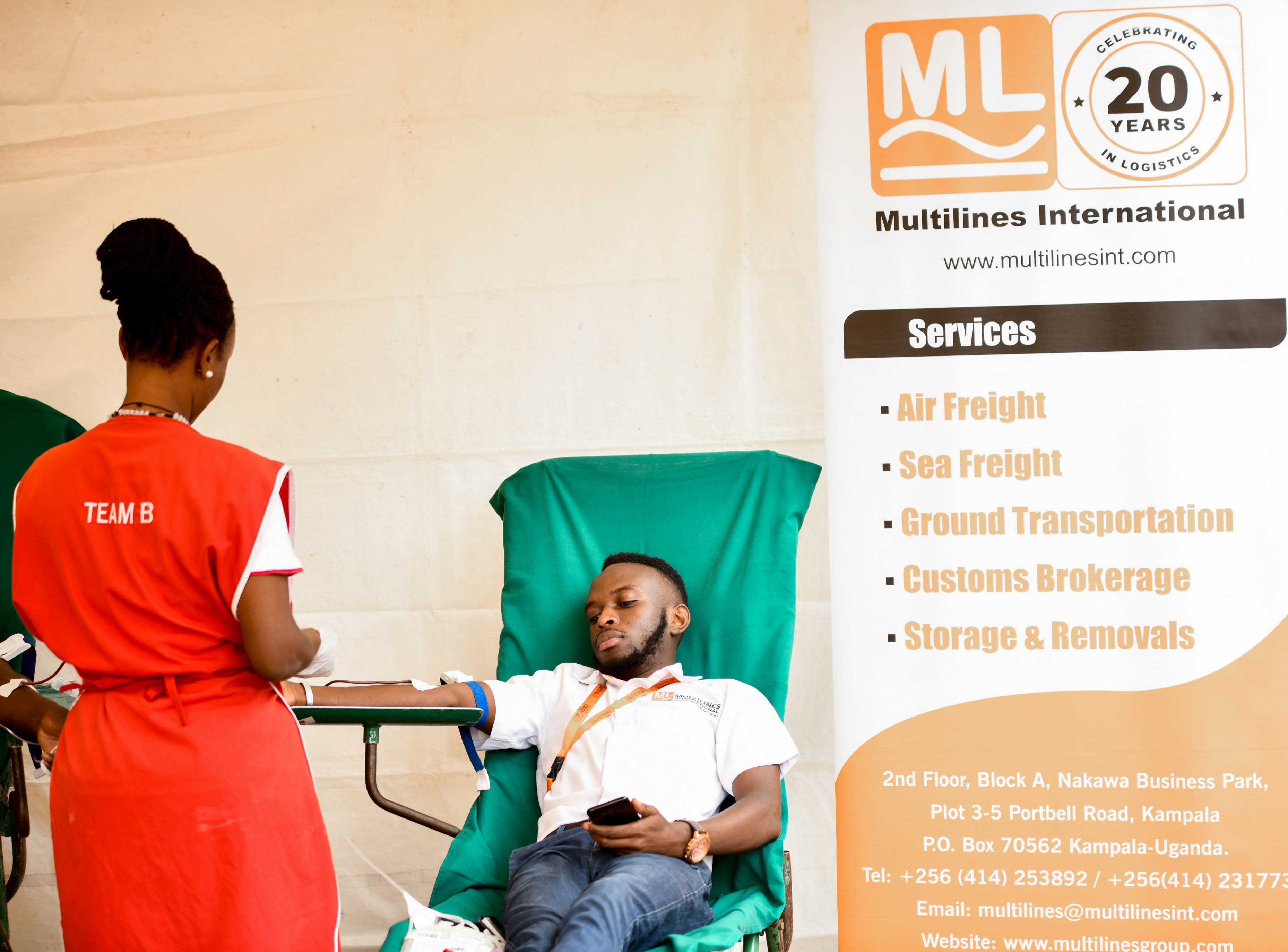 Multilines launches 20-year celebrations: Successful blood donation drive at Nakawa Business Park.