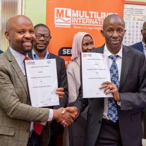 Multilines CEO, Mr. Gerald Mukyenga, and MUBS Principal, Prof. Muhwezi Moses FCILT, solidify a strategic partnership through an MoU signing at MUBS, Nakawa.